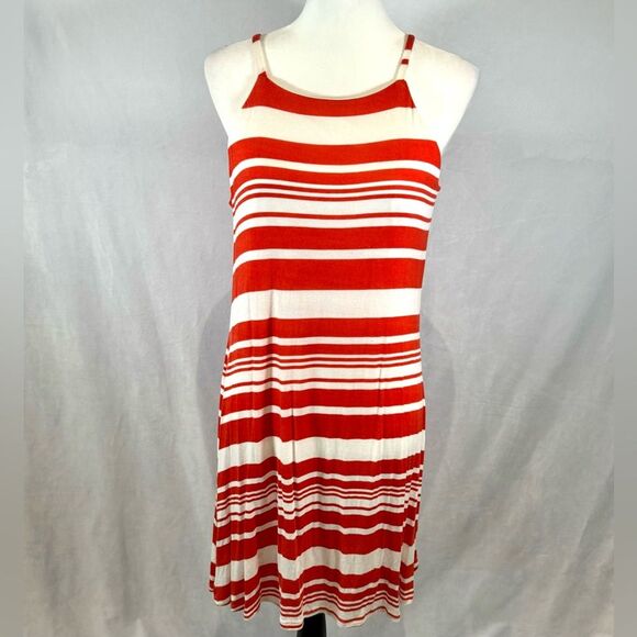 Orange and white striped trapeze sundress size small - Picture 2 of 6